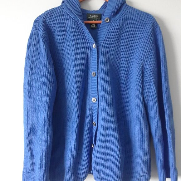 Ralph Lauren 100% Cotton Blue Hooded Cardigan XL - Picture 2 of 9